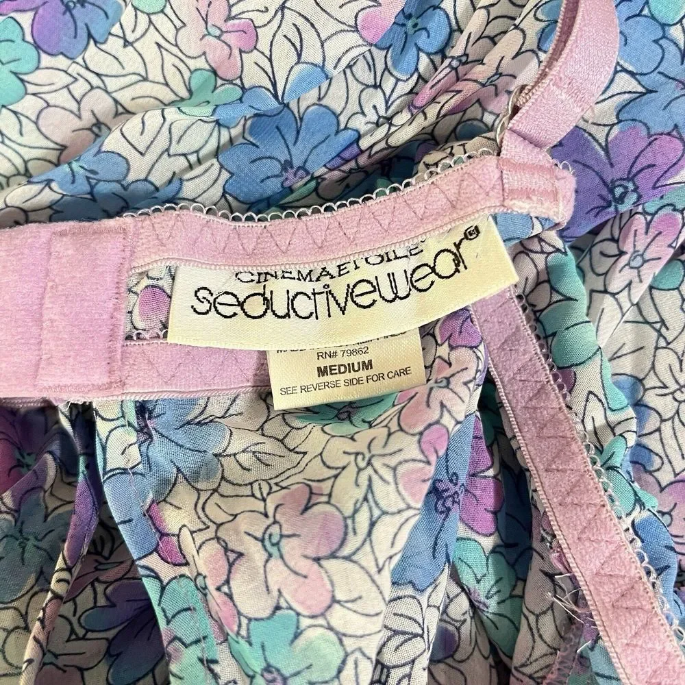 Vintage Cinema Etoile‎ Seductive Wear Chemise Purple Blue Floral Womens Medium - Picture 8 of 8